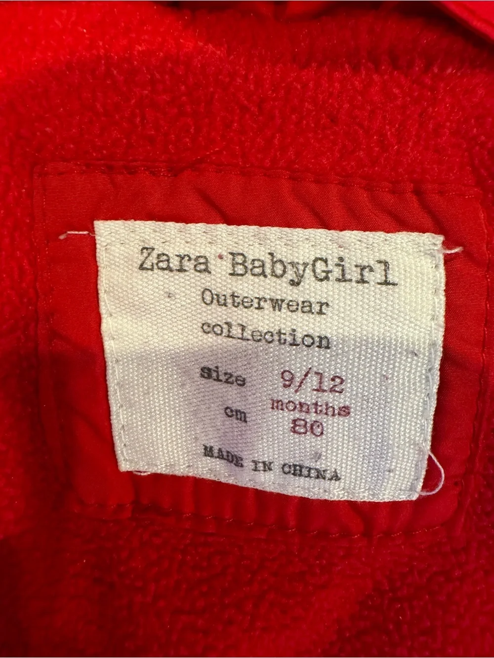Zara 9-12 month Red Hooded Puffer Jacket with Faux Fur Trim